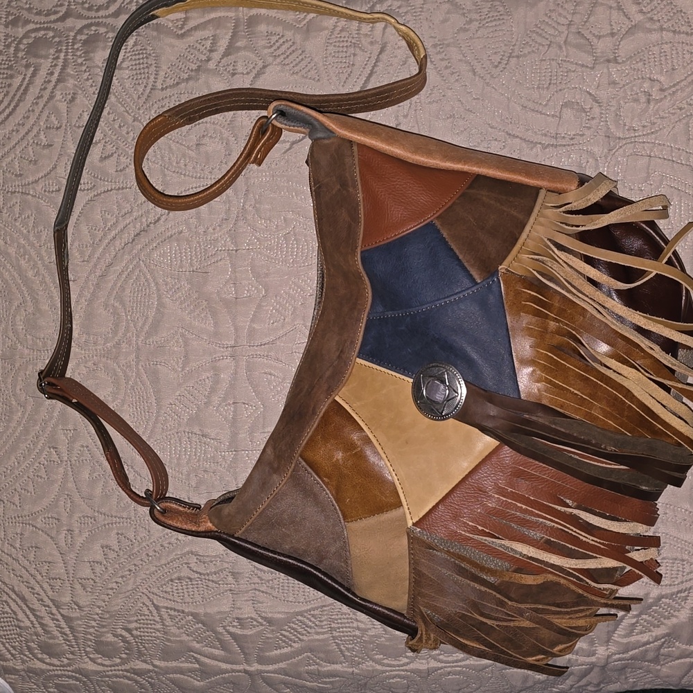 New! Genuine Leather Fringe Crossbody Bag, Shoulder Bag, tan, brown